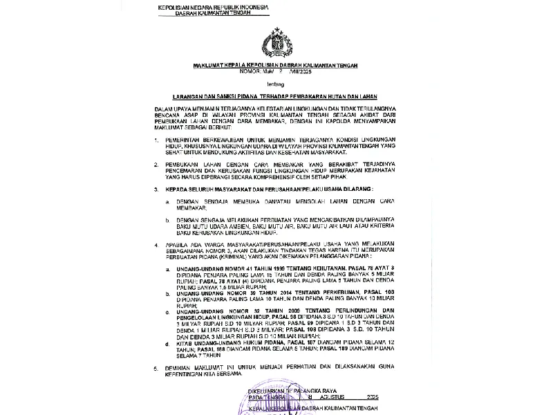 Stop Membakar Hutan dan Lahan, Ancaman Penjara hingga 15 Tahun